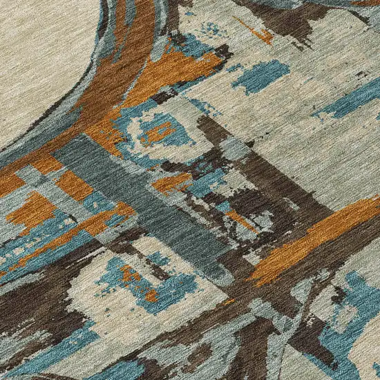 Beige Brown And Copper Geometric Washable Indoor Outdoor Area Rug Photo 5