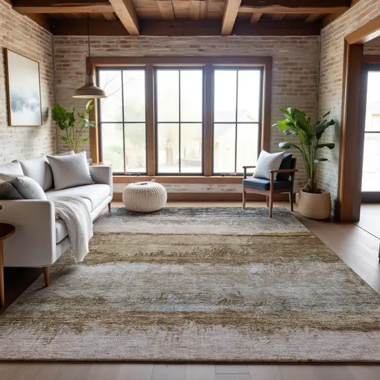 Beige Brown And Gray Abstract Washable Area Rug With UV Protection Photo 2