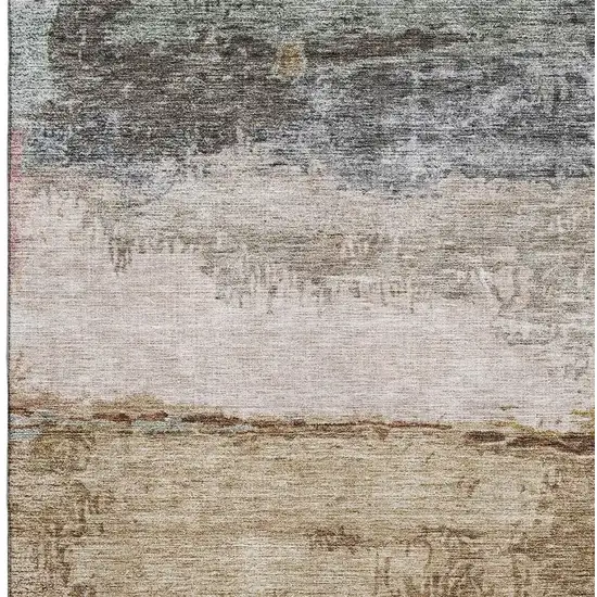 Beige Brown And Gray Abstract Washable Area Rug With UV Protection Photo 4