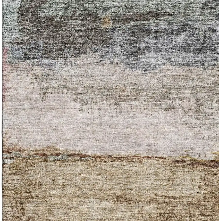 Beige Brown And Gray Abstract Washable Area Rug With UV Protection Photo 4