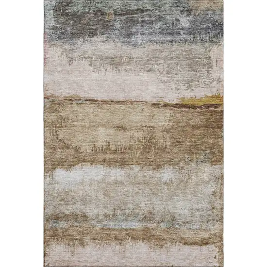 Beige Brown And Gray Abstract Washable Area Rug With UV Protection Photo 3