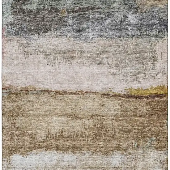 Beige Brown And Gray Abstract Washable Area Rug With UV Protection Photo 5