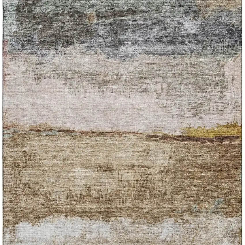 Beige Brown And Gray Abstract Washable Area Rug With UV Protection Photo 5