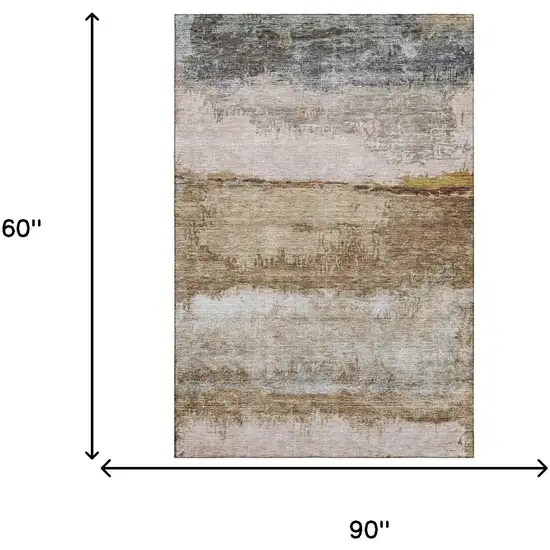 Beige Brown And Gray Abstract Washable Area Rug With UV Protection Photo 5
