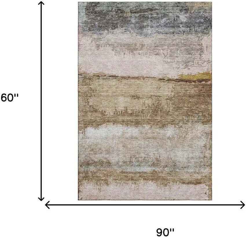 Beige Brown And Gray Abstract Washable Area Rug With UV Protection Photo 5
