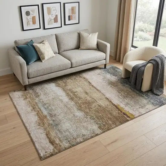 Beige Brown And Gray Abstract Washable Area Rug With UV Protection Photo 1