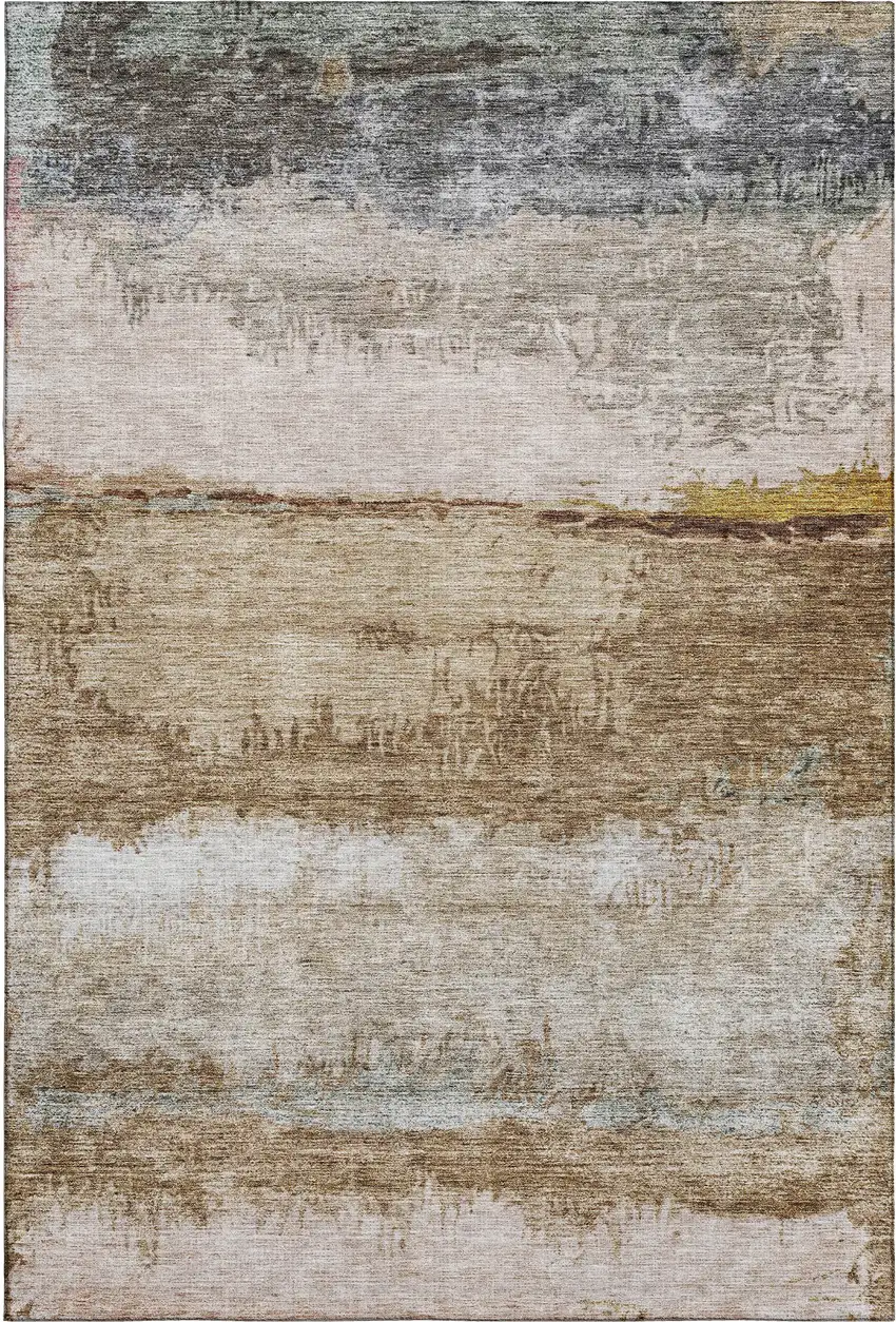 Beige Brown And Gray Abstract Washable Area Rug With UV Protection Photo 3