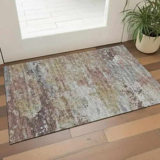 Beige Brown And Gray Abstract Washable Area Rug With UV Protection Photo 2