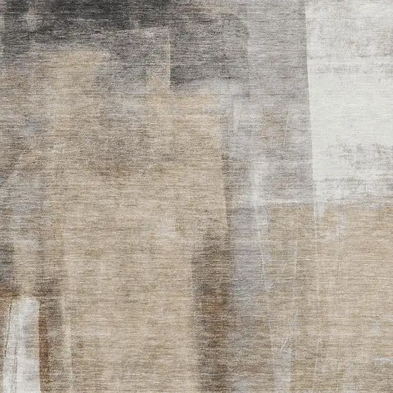 Beige Brown And Gray Abstract Washable Area Rug With UV Protection Photo 3