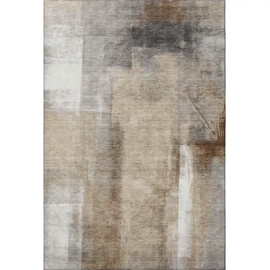 Beige Brown And Gray Abstract Washable Area Rug With UV Protection Photo 3