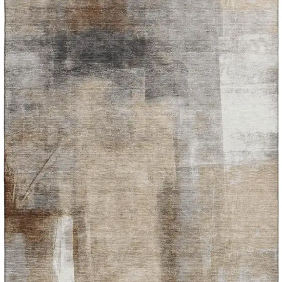 Beige Brown And Gray Abstract Washable Area Rug With UV Protection Photo 4