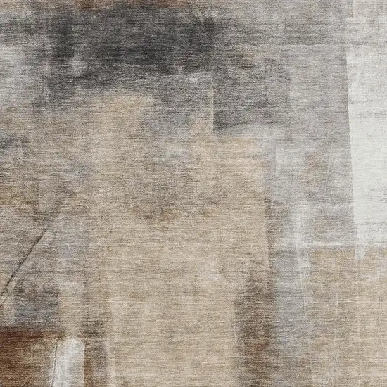 Beige Brown And Gray Abstract Washable Area Rug With UV Protection Photo 3