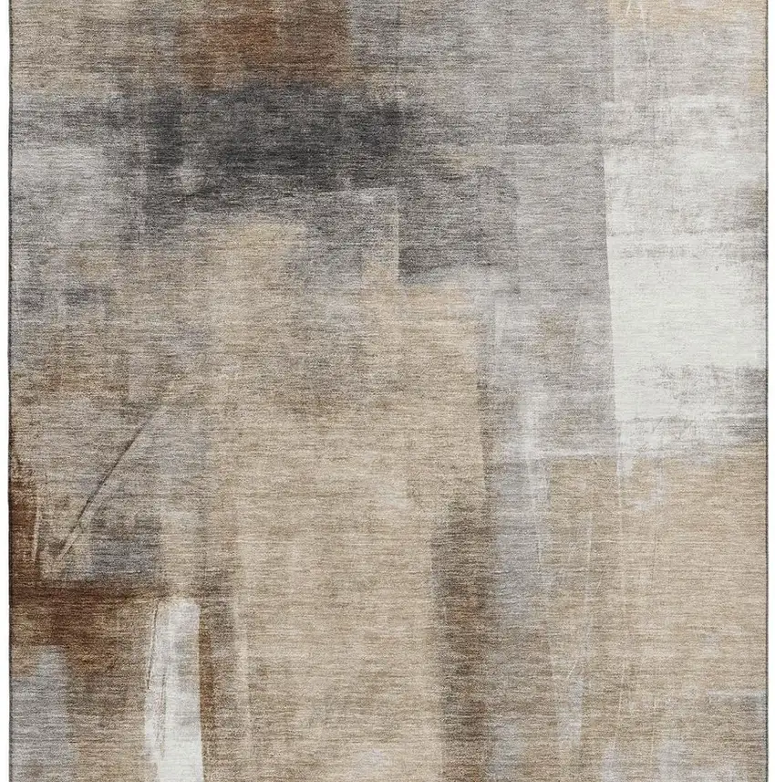 Beige Brown And Gray Abstract Washable Area Rug With UV Protection Photo 4