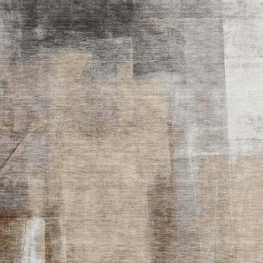 Beige Brown And Gray Abstract Washable Area Rug With UV Protection Photo 3