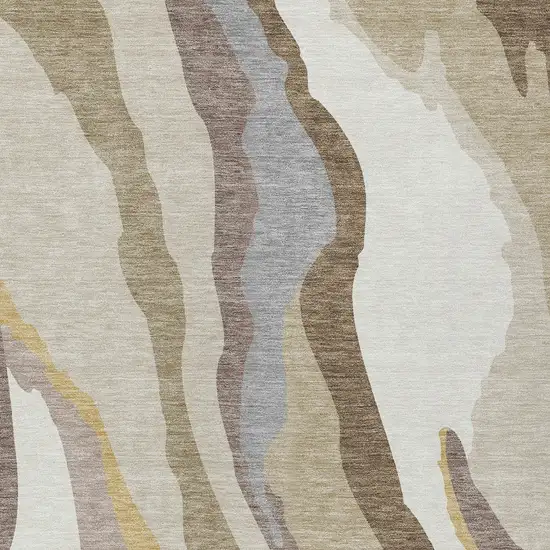 Beige Brown And Gray Abstract Washable Indoor Outdoor Area Rug Photo 5