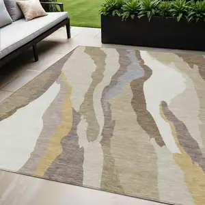 Photo of Beige Brown And Gray Abstract Washable Indoor Outdoor Area Rug