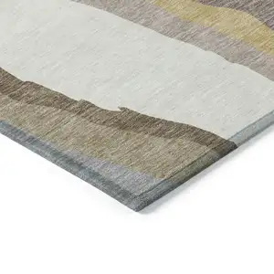 Photo of Beige Brown And Gray Abstract Washable Indoor Outdoor Area Rug