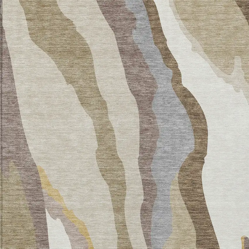 Beige Brown And Gray Abstract Washable Indoor Outdoor Area Rug Photo 5