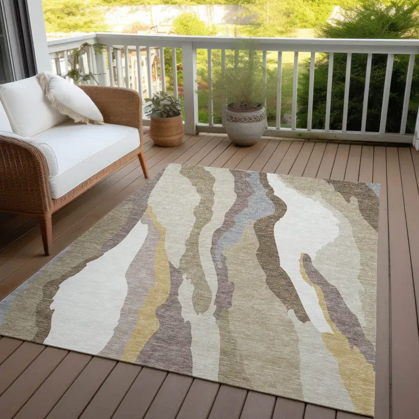 Beige Brown And Gray Abstract Washable Indoor Outdoor Area Rug Photo 8