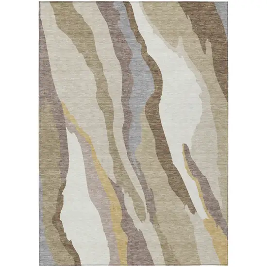 Beige Brown And Gray Abstract Washable Indoor Outdoor Area Rug Photo 2