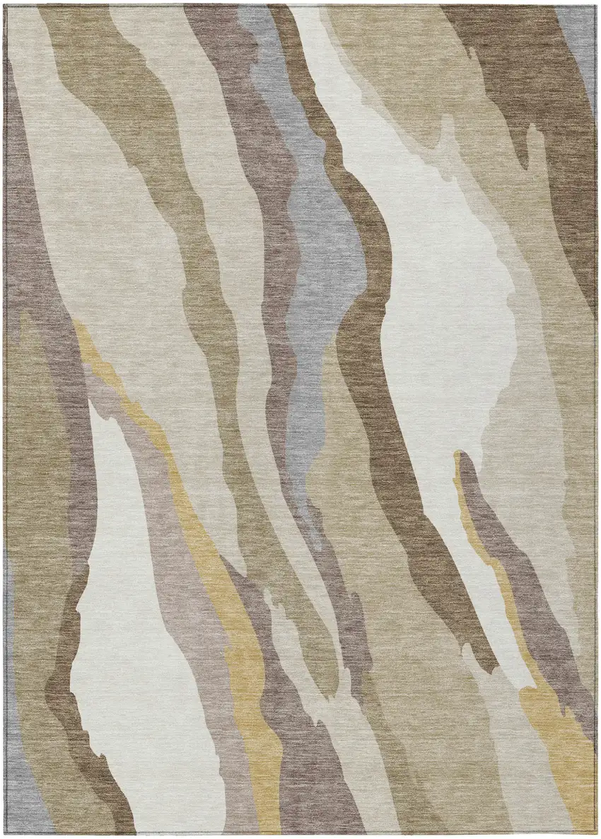Beige Brown And Gray Abstract Washable Indoor Outdoor Area Rug Photo 2