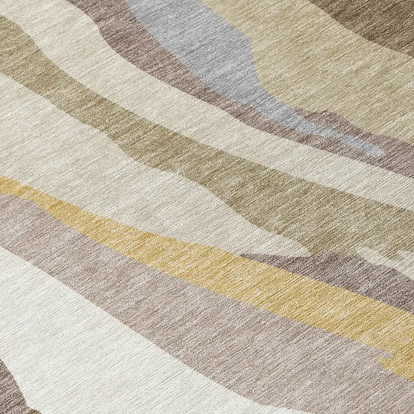 Beige Brown And Gray Abstract Washable Indoor Outdoor Area Rug Photo 6