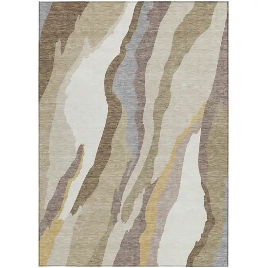 Beige Brown And Gray Abstract Washable Indoor Outdoor Area Rug Photo 7