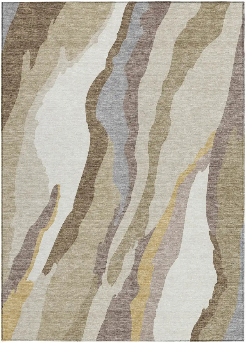 Beige Brown And Gray Abstract Washable Indoor Outdoor Area Rug Photo 7