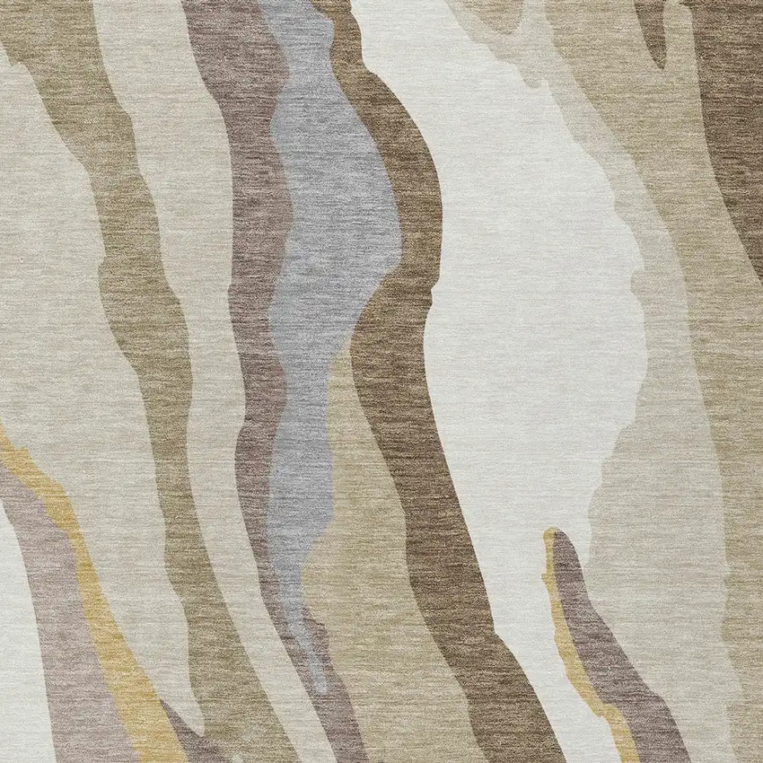 Beige Brown And Gray Abstract Washable Indoor Outdoor Area Rug Photo 5