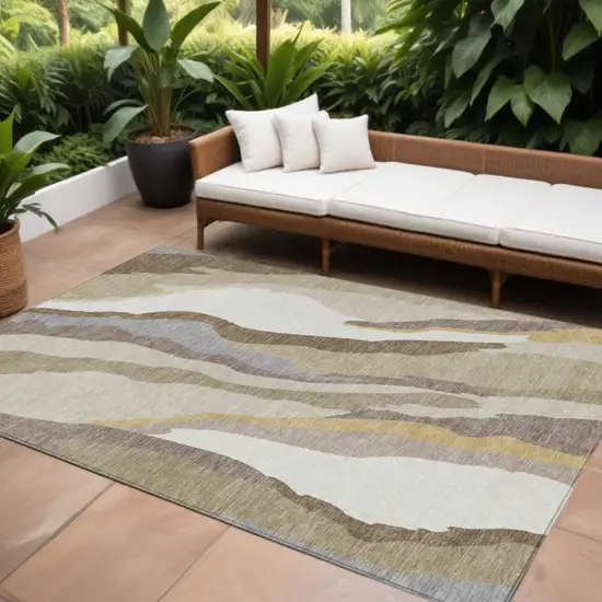 Beige Brown And Gray Abstract Washable Indoor Outdoor Area Rug Photo 1
