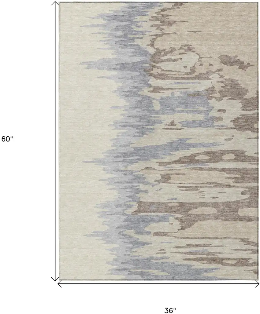 Beige Brown And Gray Abstract Washable Indoor Outdoor Area Rug Photo 7