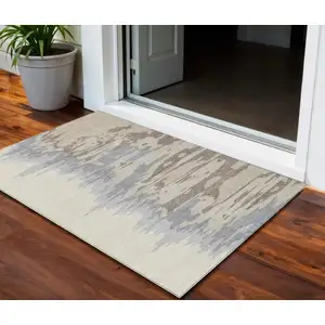 Photo of Beige Brown And Gray Abstract Washable Indoor Outdoor Area Rug