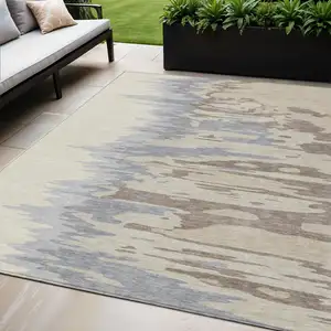Photo of Beige Brown And Gray Abstract Washable Indoor Outdoor Area Rug