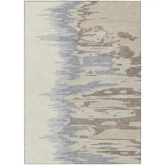 Beige Brown And Gray Abstract Washable Indoor Outdoor Area Rug Photo 2