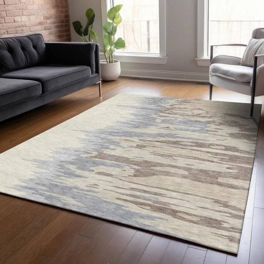 Beige Brown And Gray Abstract Washable Indoor Outdoor Area Rug Photo 8