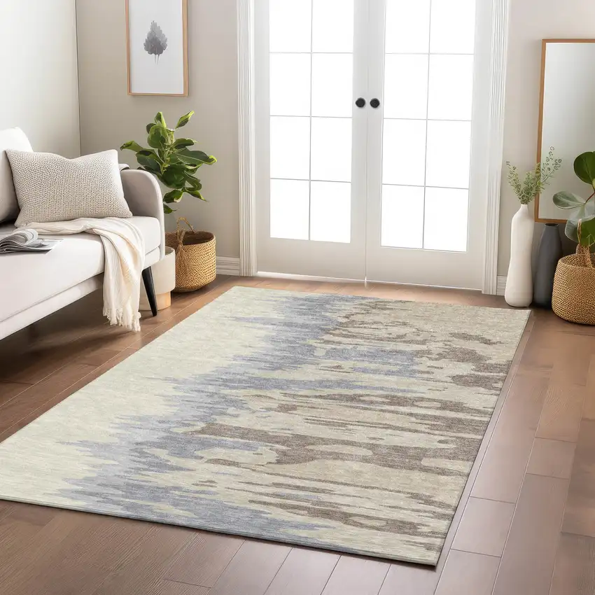 Beige Brown And Gray Abstract Washable Indoor Outdoor Area Rug Photo 9