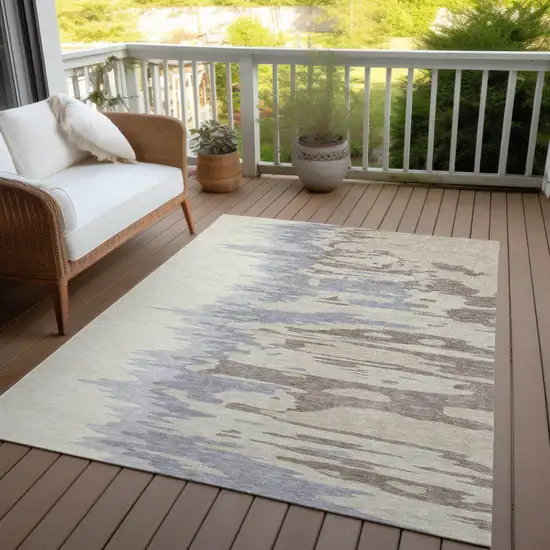 Beige Brown And Gray Abstract Washable Indoor Outdoor Area Rug Photo 7