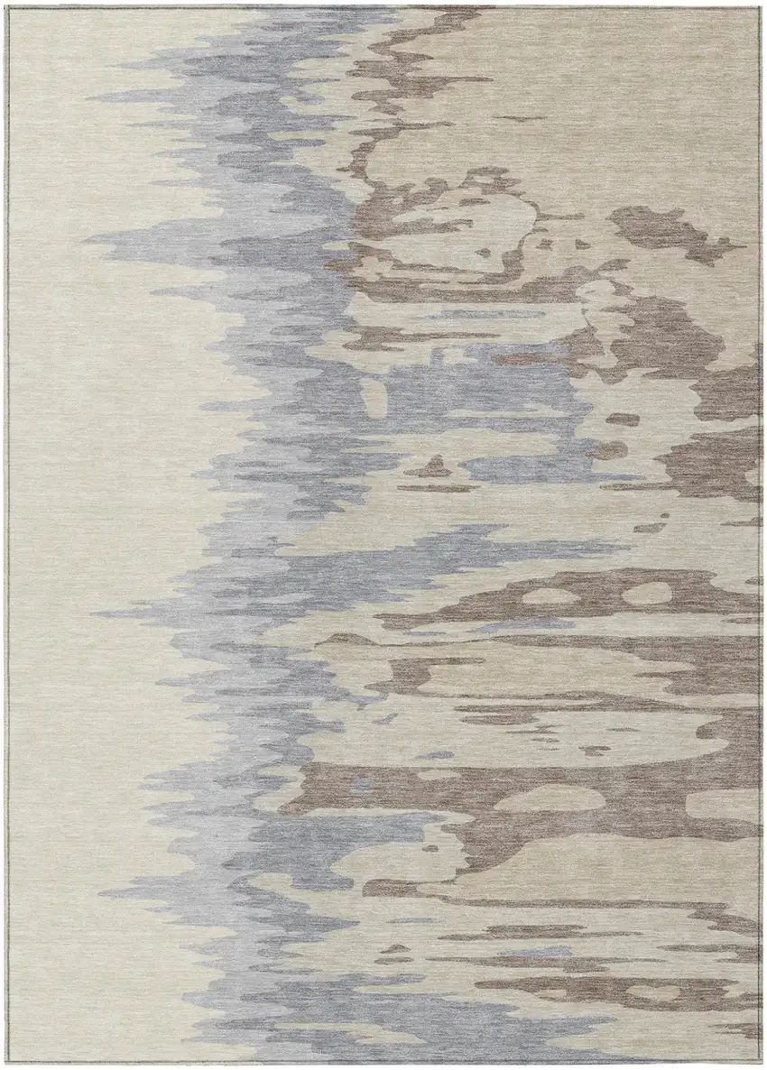 Beige Brown And Gray Abstract Washable Indoor Outdoor Area Rug Photo 2