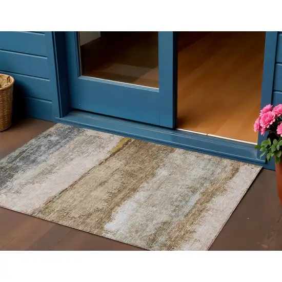 Beige Brown And Gray Abstract Washable Indoor Outdoor Area Rug Photo 1