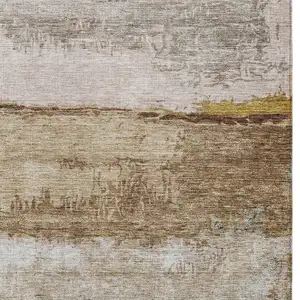 Photo of Beige Brown And Gray Abstract Washable Indoor Outdoor Area Rug