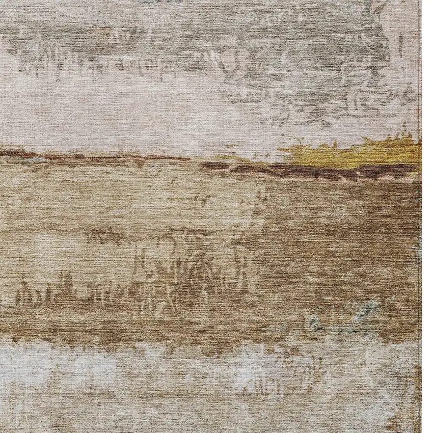 Beige Brown And Gray Abstract Washable Indoor Outdoor Area Rug Photo 6
