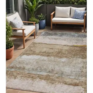 Photo of Beige Brown And Gray Abstract Washable Indoor Outdoor Area Rug