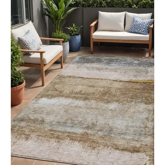 Beige Brown And Gray Abstract Washable Indoor Outdoor Area Rug Photo 1