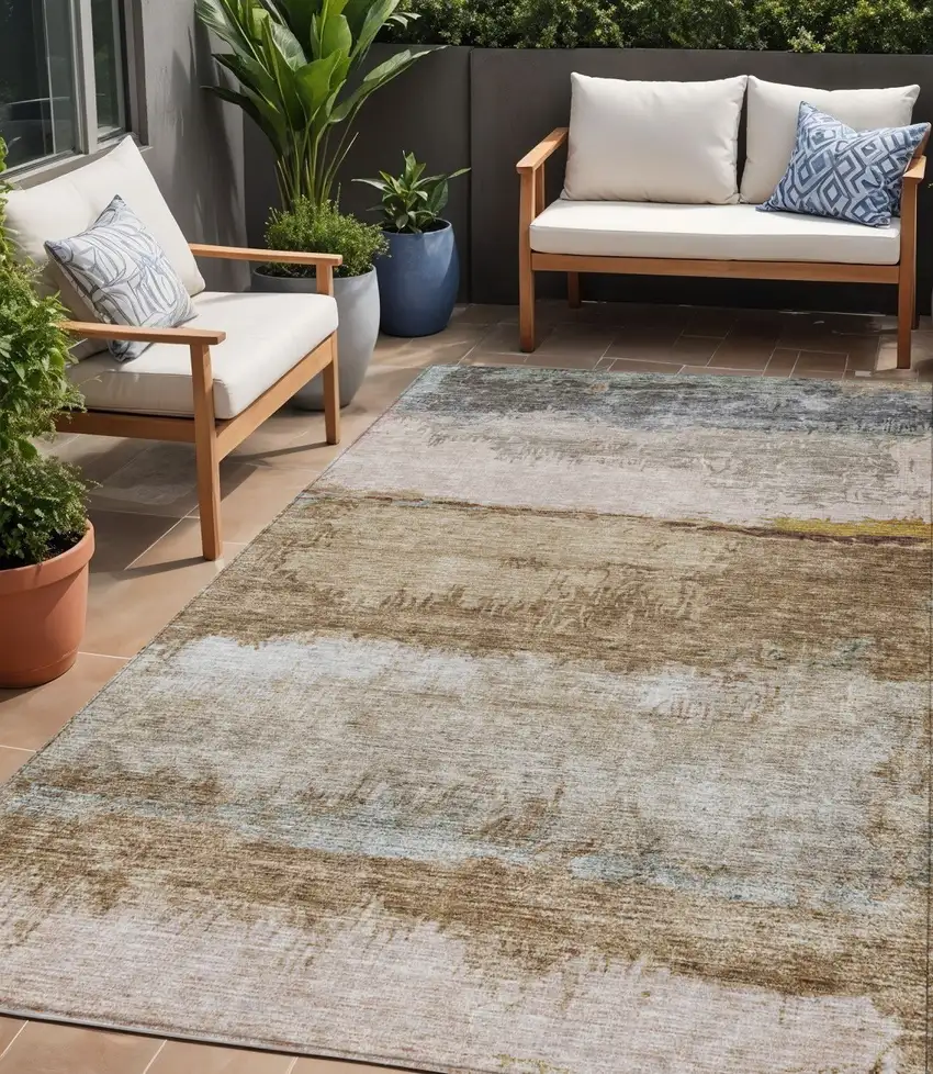 Beige Brown And Gray Abstract Washable Indoor Outdoor Area Rug Photo 1