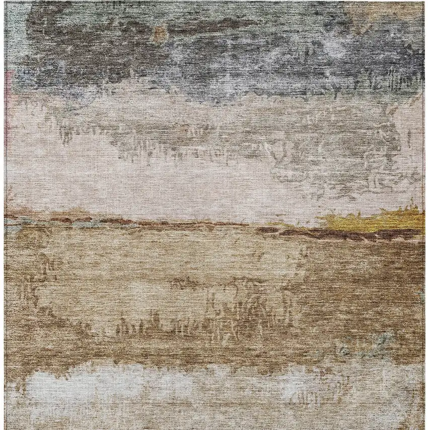 Beige Brown And Gray Abstract Washable Indoor Outdoor Area Rug Photo 6
