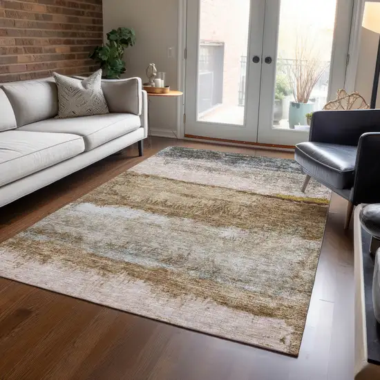 Beige Brown And Gray Abstract Washable Indoor Outdoor Area Rug Photo 9