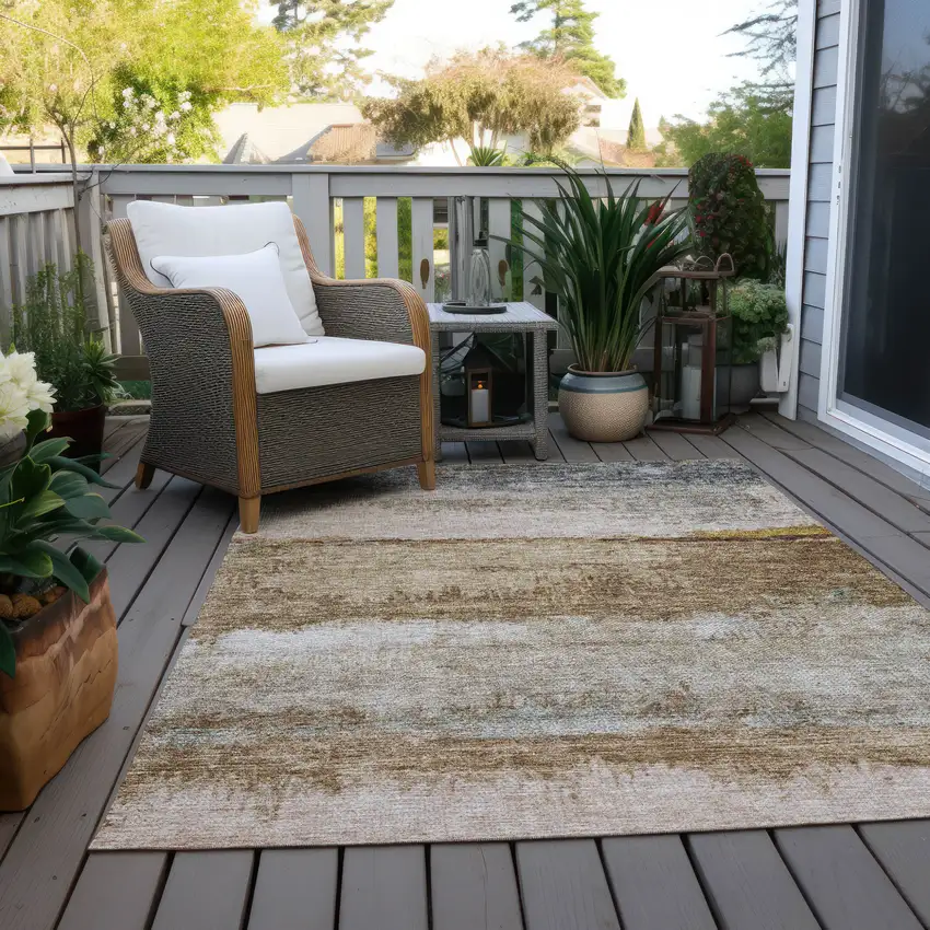 Beige Brown And Gray Abstract Washable Indoor Outdoor Area Rug Photo 8