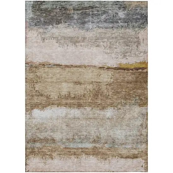 Beige Brown And Gray Abstract Washable Indoor Outdoor Area Rug Photo 2