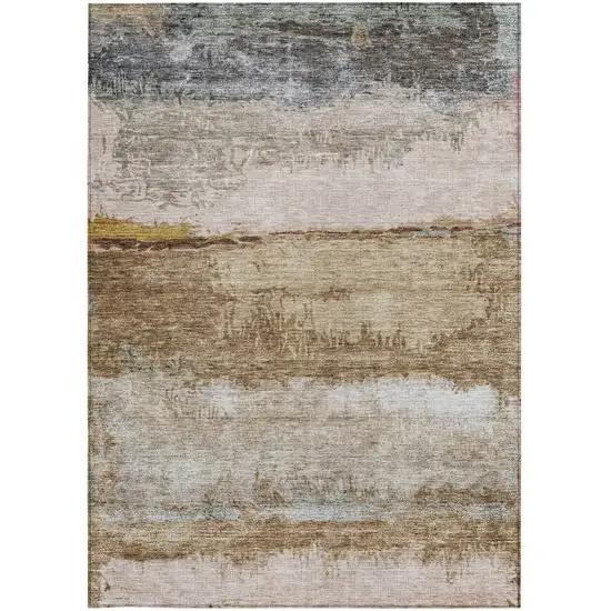 Beige Brown And Gray Abstract Washable Indoor Outdoor Area Rug Photo 7