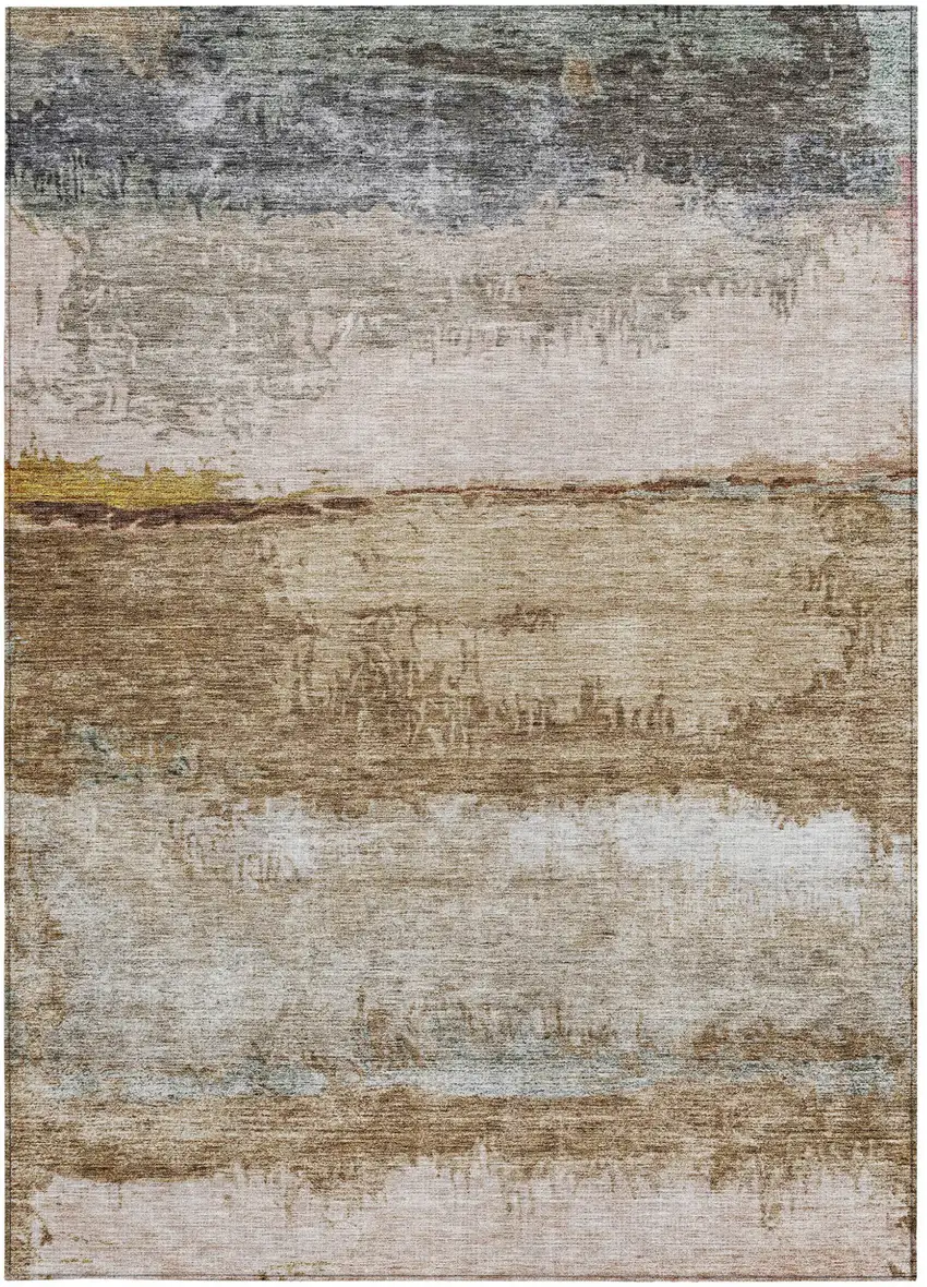 Beige Brown And Gray Abstract Washable Indoor Outdoor Area Rug Photo 7